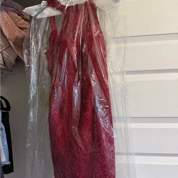 Elegant Lace Overlay Burgundy Women's Dress - Picture 6 of 6